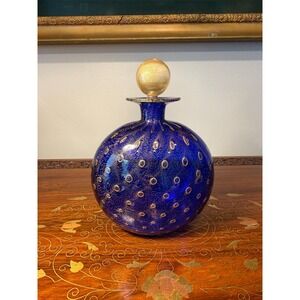 Gambaro & Poggi Murano Art Glass Bottle - Cobalt Blue Gold Aventurine